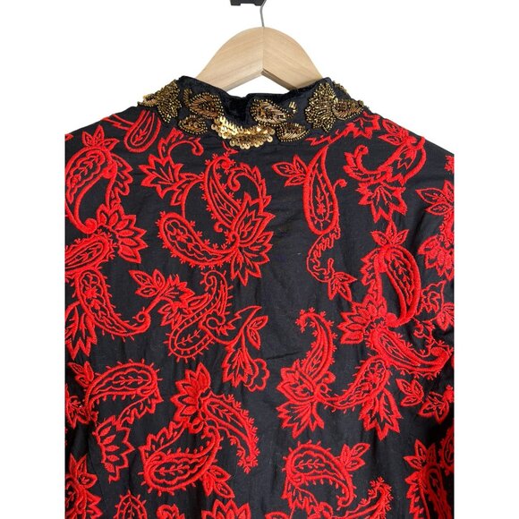 Chico’s Size 2 US 12 L Red Embroidered Paisley Sequin Jacket Blazer Boho Dress - Picture 2 of 7